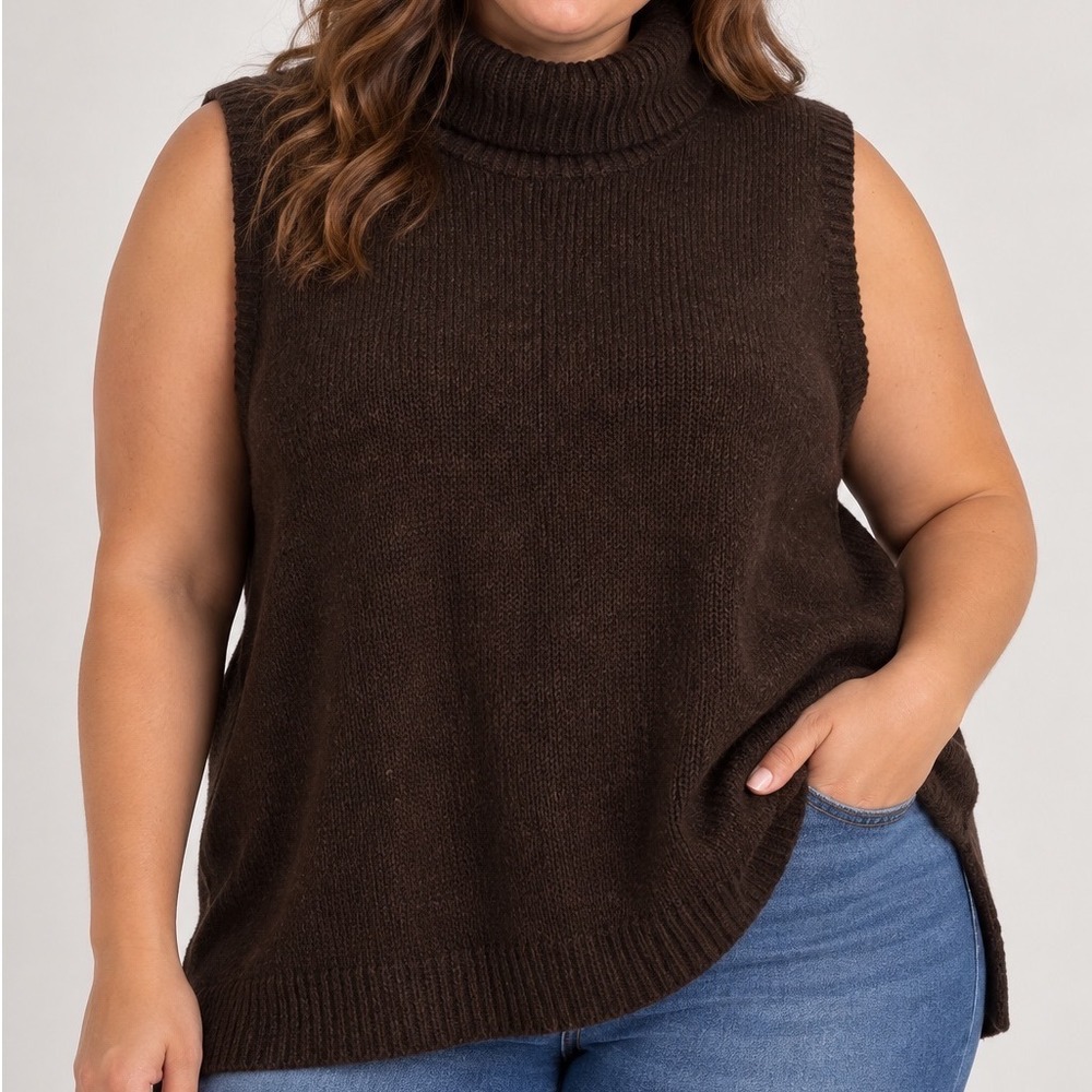 Lauren Ralph Lauren NWT Brown WOOL Turtleneck Sweater Vest 2X Plus Size Oversize
